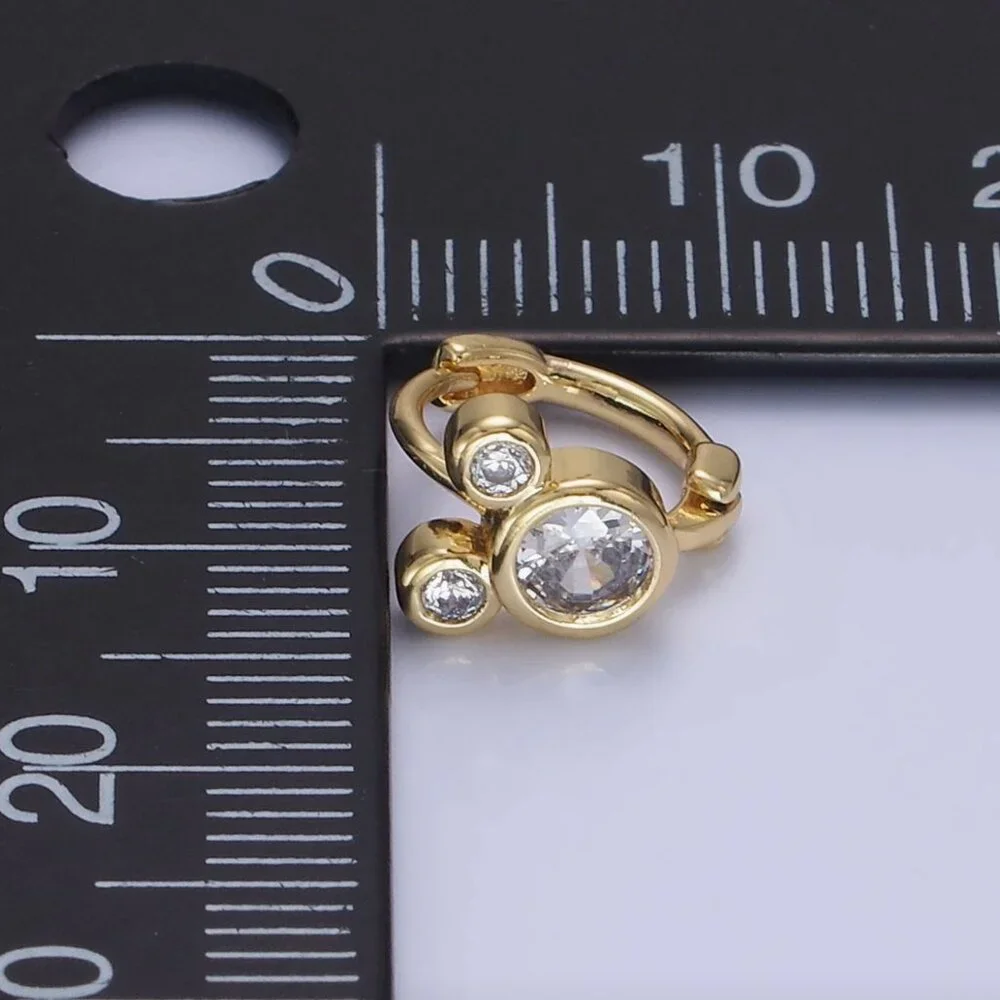 14K Gold Filled Clear Cubic Zirconia Triple Mouse Animal Huggie Earrings- Mickey - Picture 4 of 4